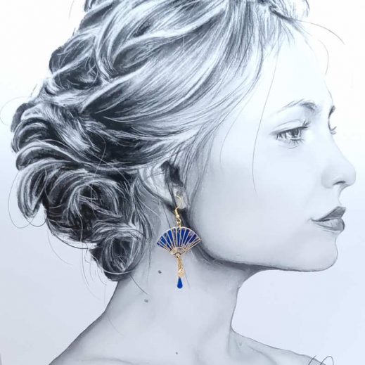 Boucles d'oreilles éventail et carpe koi en TISSU Japonese blue butterfly Boucles d'oreilles éventail et carpe koi en TISSU Japonese blue butterfly