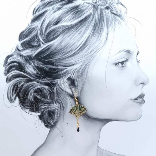 Boucles d'oreilles éventail en TISSU Japonese stars green Boucles d'oreilles éventail en TISSU Japonese stars green