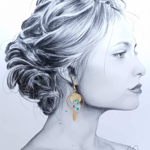 Boucles d'oreilles éventail et Kokeshi en TISSU Japonais Sakura bleu Boucles d'oreilles éventail et Kokeshi en TISSU Japonais Sakura bleu