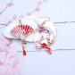 Boucles d'oreilles éventail et carpe koi en TISSU japonais Sakura rouge