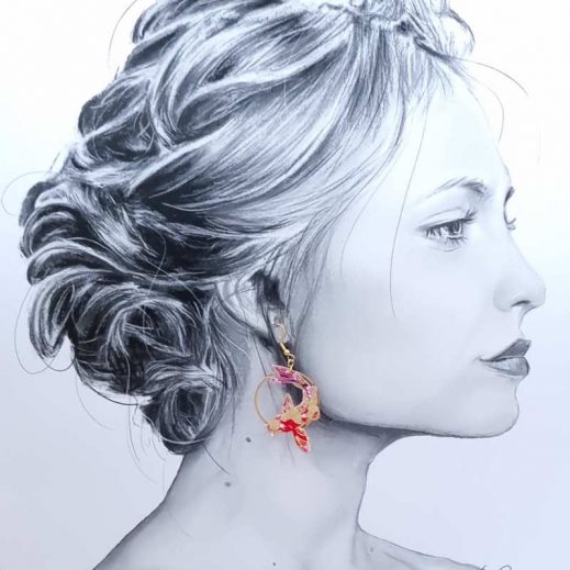 Boucles d'oreilles éventail et carpe koi en TISSU japonais Sakura rouge Boucles d'oreilles éventail et carpe koi en TISSU japonais Sakura rouge