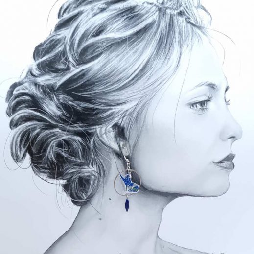 Boucles d'oreilles chats en Tissu Japonese Blue Butterfly Boucles d'oreilles chats en Tissu Japonese Blue Butterfly