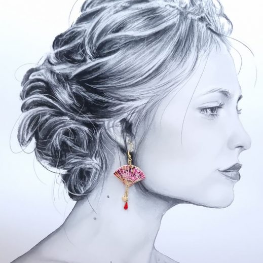 Boucles d'oreilles éventail en TISSU Sakura rouge Boucles d'oreilles éventail en TISSU Sakura rouge