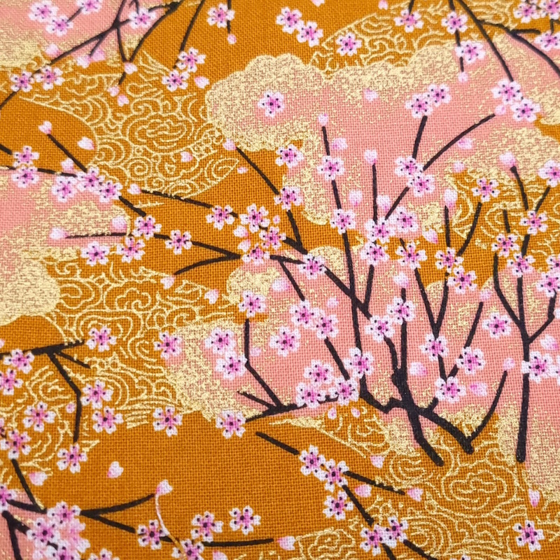 tissu japonais sakura ocre et saumon