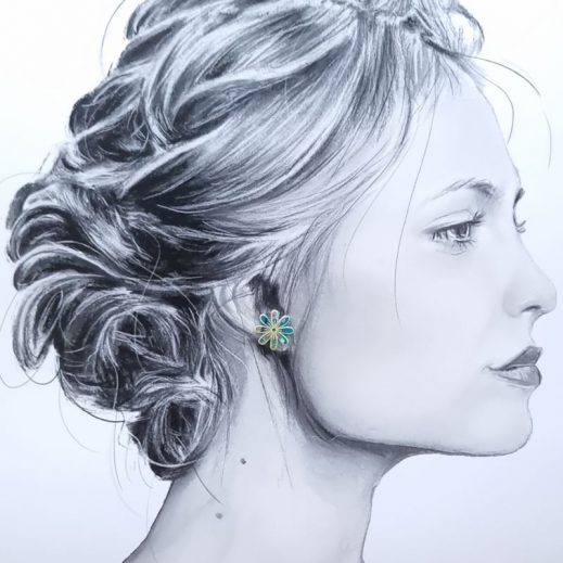 Puces d'oreilles marquerites en liberty Strawberry thief denim Puces d'oreilles marquerites en liberty Strawberry thief denim