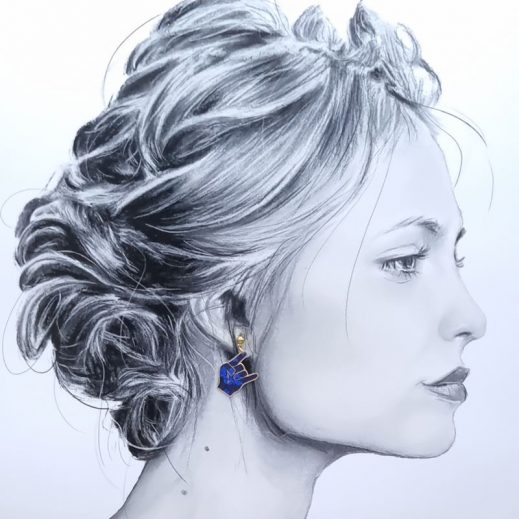 Boucles d'oreilles Mini crâne et corne du diable en liberty Capel indigo Boucles d'oreilles Mini crâne et corne du diable en liberty Capel indigo