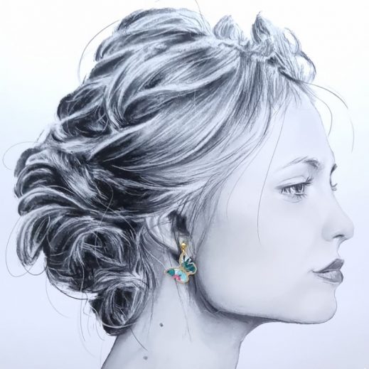 20240624_141204 Boucles d'oreilles Mini écureuil et papillon en liberty Wiltshire émeraude