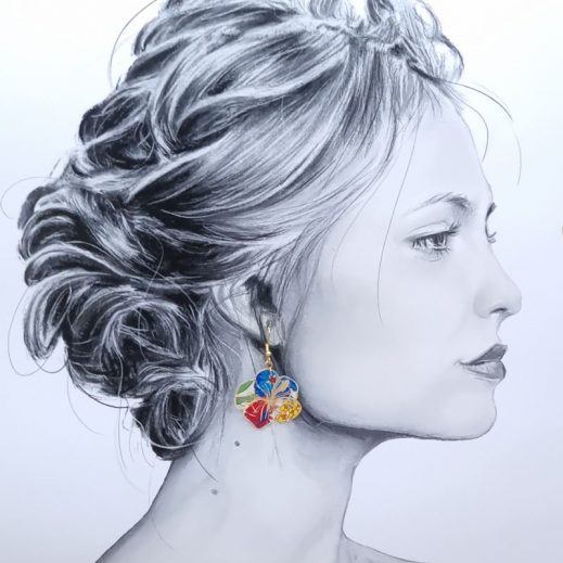 Boucles d'oreilles île Maurice et Hibiscus en liberty Margareth Annie bleu et orange Boucles d'oreilles île Maurice et Hibiscus en liberty Margareth Annie bleu et orange