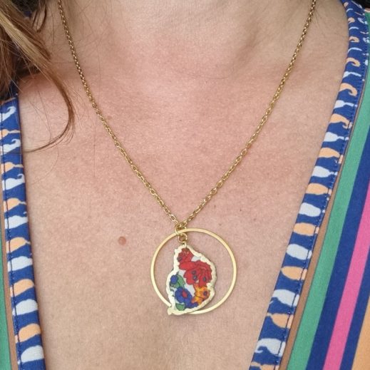 Collier Ile Maurice en liberty Margareth Annie orange et bleu Collier Ile Maurice en liberty Margareth Annie orange et bleu