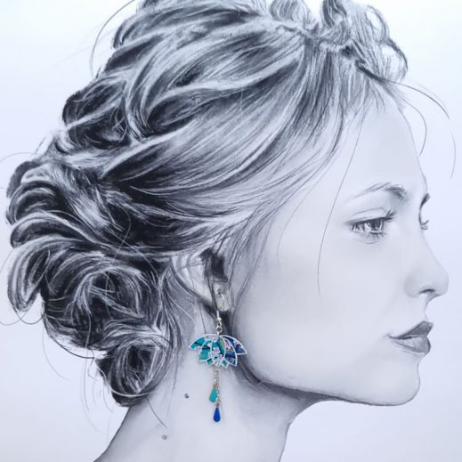 Boucles d'oreilles lotus en tissu Sakura bleu Boucles d'oreilles lotus en tissu Sakura bleu