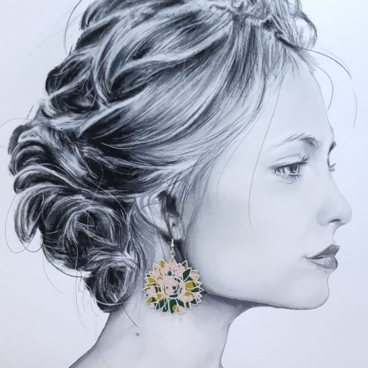 Boucles d'oreilles grands tournesols en Tissu Prairie mousse Boucles d'oreilles grands tournesols en Tissu Prairie mousse