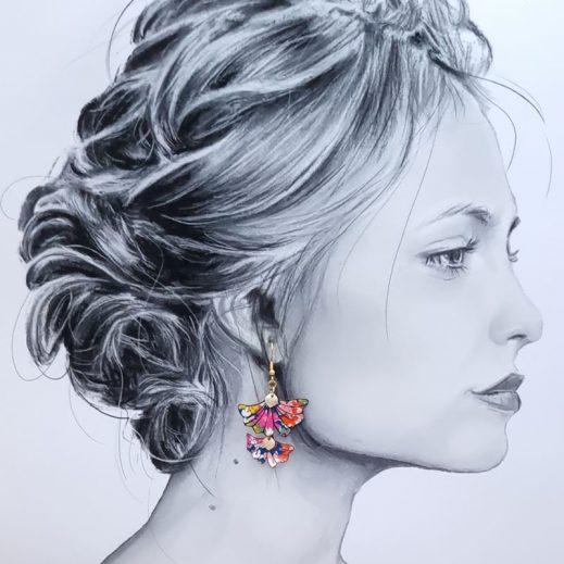 Boucles d'oreilles Gingko en liberty Libby Tangerine Boucles d'oreilles Gingko en liberty Libby Tangerine