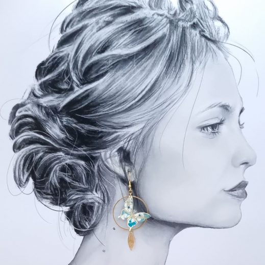 Boucles d'oreilles Gingko et papillon en TISSU Mitsi menthe à l'eau Boucles d'oreilles Gingko et papillon en TISSU Mitsi menthe à l'eau