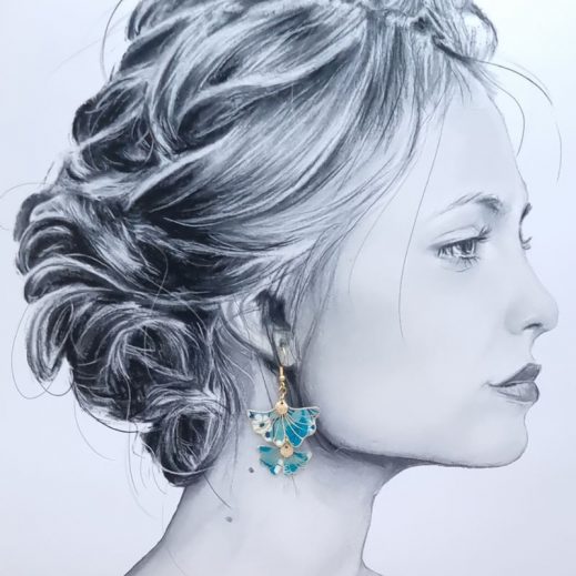 Boucles d'oreilles Gingko et papillon en TISSU Mitsi menthe à l'eau Boucles d'oreilles Gingko et papillon en TISSU Mitsi menthe à l'eau