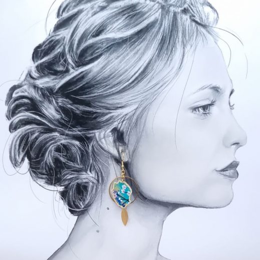 Boucles d'oreilles oiseau Paille en queue et La Réunion en tissu japonais Sakura bleu Boucles d'oreilles oiseau Paille en queue et La Réunion en tissu japonais Sakura bleu