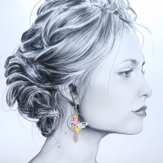 Boucles d'oreilles Gingko et papillon en TISSU Libby tangerine Boucles d'oreilles Gingko et papillon en TISSU Libby tangerine