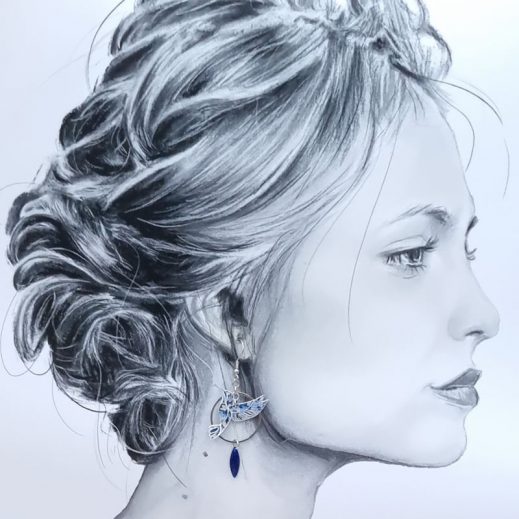 Boucles d'oreilles oiseau colibri et plume en liberty Pepper blues Boucles d'oreilles oiseau colibri et plume en liberty Pepper blues