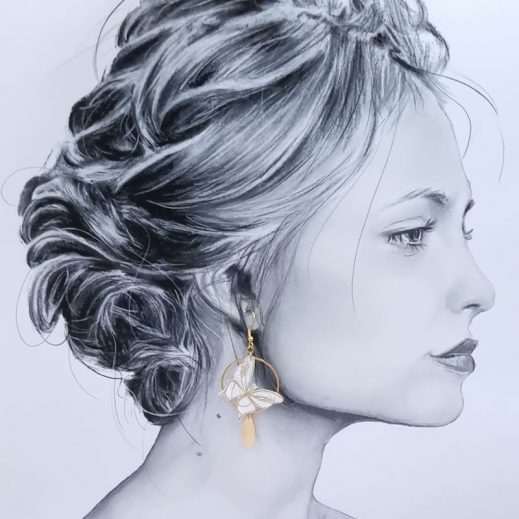 Boucles d'oreilles Gingko et papillon en TISSU liberty Ianthe Boucles d'oreilles Gingko et papillon en TISSU liberty Ianthe