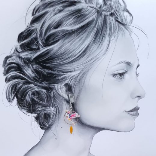 Boucles d'oreilles colibri et plume liberty Libby Tangerine Boucles d'oreilles colibri et plume liberty Libby Tangerine