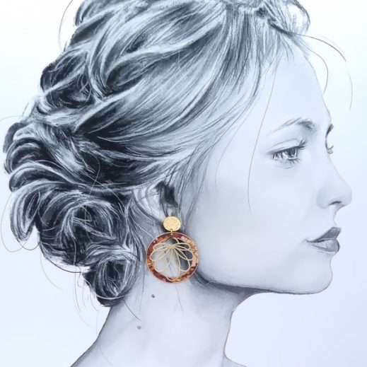 Boucles d'oreilles cercle et orchidée en liberty Ciara fauve Boucles d'oreilles cercle et orchidée en liberty Ciara fauve