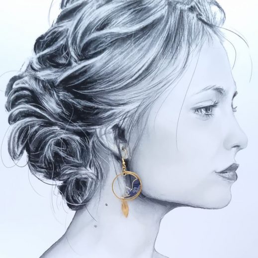 Boucles d'oreilles chats en Tissu Liberty Ciara nuit étoilée Boucles d'oreilles chats en Tissu Liberty Ciara nuit étoilée