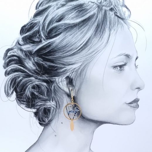 Boucles d'oreilles chats en Tissu Liberty Ciara nuit étoilée Boucles d'oreilles chats en Tissu Liberty Ciara nuit étoilée