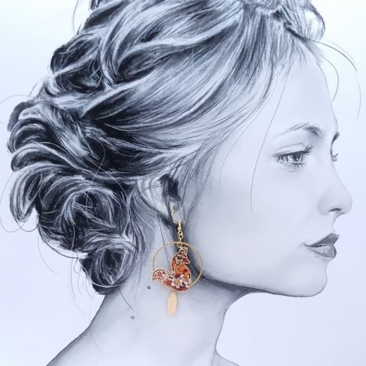 Boucles d'oreilles renard et rose en TISSU liberty Ciara fauve Boucles d'oreilles renard et rose en TISSU liberty Ciara fauve