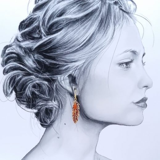 Boucles d'oreilles oiseau colibri et plume en liberty Ciara fauve Boucles d'oreilles oiseau colibri et plume en liberty Ciara fauve