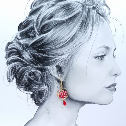 Boucles d'oreilles coccinelle et coeur en liberty Capel rubis Boucles d'oreilles coccinelle et coeur en liberty Capel rubis