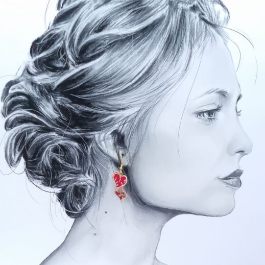 Boucles d'oreilles coccinelle et coeur en liberty Capel rubis Boucles d'oreilles coccinelle et coeur en liberty Capel rubis