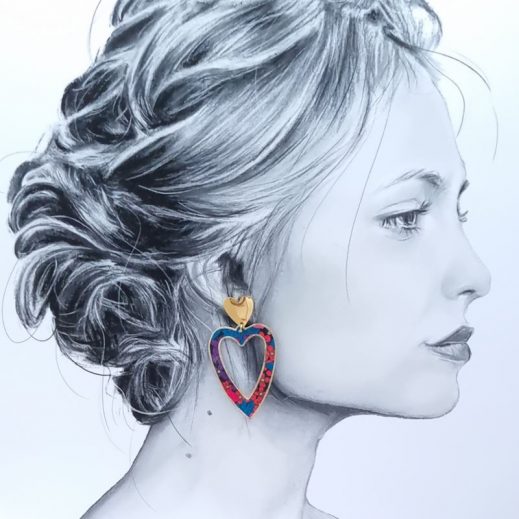 Boucles d'oreilles Cœur en TISSU liberty Ciara pétrole Boucles d'oreilles Cœur en TISSU liberty Ciara pétrole