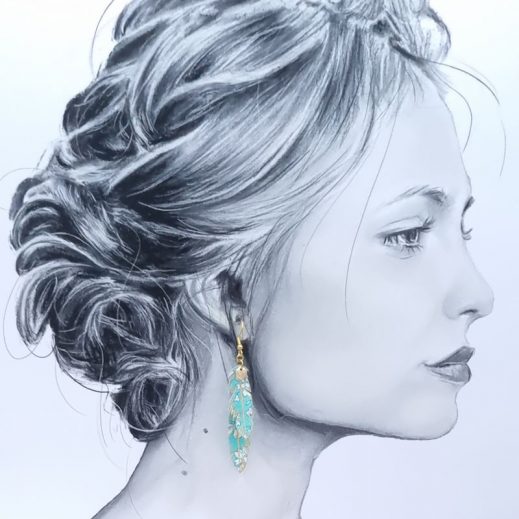 Boucles d'oreilles Phoenix et plumes en liberty Capel mint Boucles d'oreilles Phoenix et plumes en liberty Capel mint