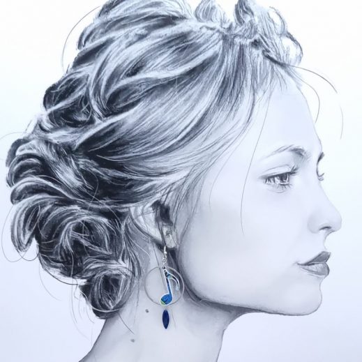 Boucles d'oreilles notes croches en liberty Strawberry thief denim Boucles d'oreilles notes croches en liberty Strawberry thief denim