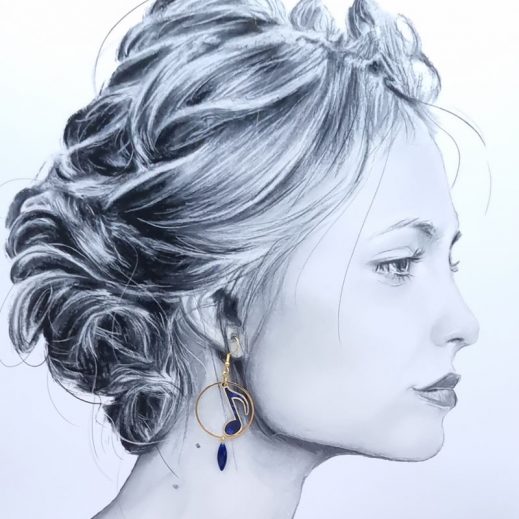 Boucles d'oreilles notes croches en liberty Capel indigo Boucles d'oreilles notes croches en liberty Capel indigo