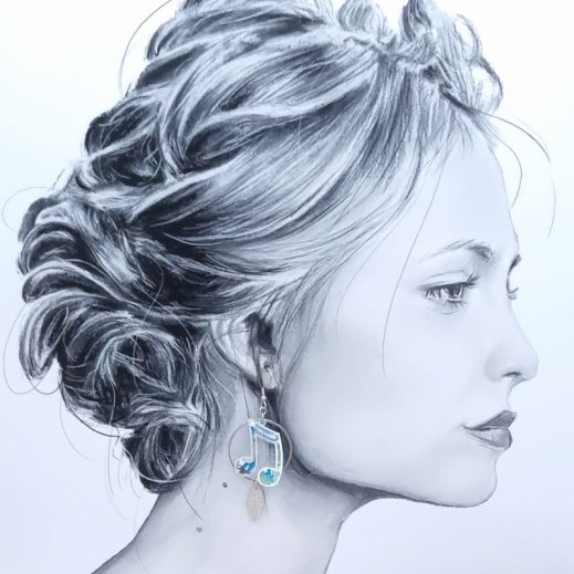 Boucles d'oreilles notes croches en liberty Fields of eden bleu-vert Boucles d'oreilles notes croches en liberty Fields of eden bleu-vert