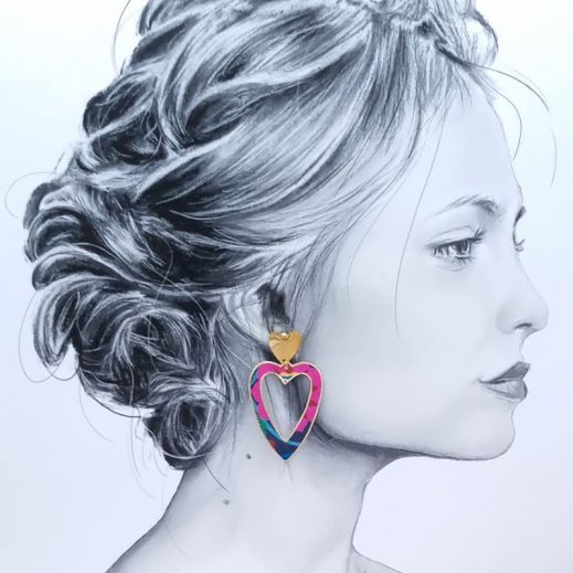 Boucles d'oreilles Cœur en TISSU liberty revival fushia Boucles d'oreilles Cœur en TISSU liberty revival fushia