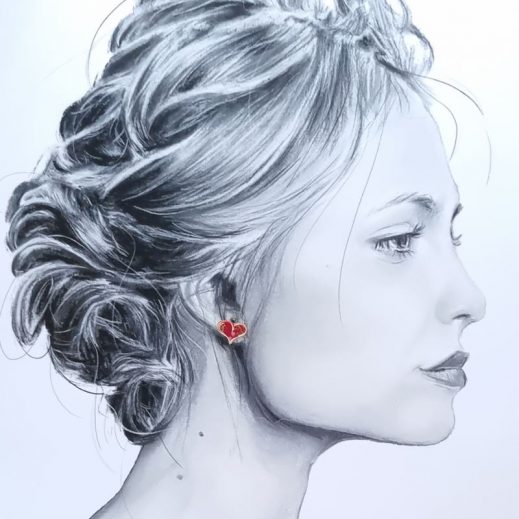 Puces d'oreilles coeurs en tissu Sakura rouge Puces d'oreilles coeurs en tissu Sakura rouge