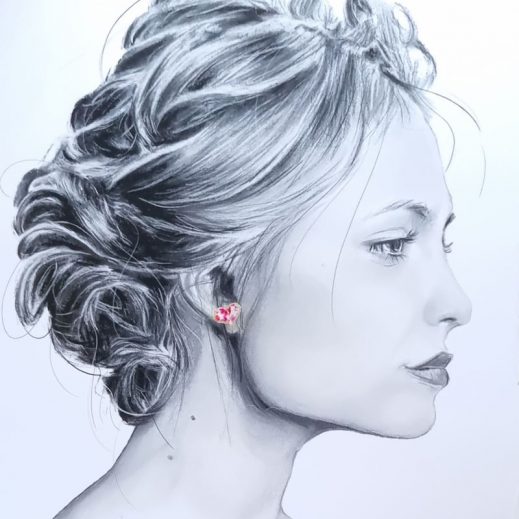 Puces d'oreilles coeurs en liberty Phoebe fushia Puces d'oreilles coeurs en liberty Phoebe fushia