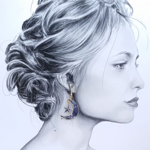 Boucles d'oreilles Lune et soleil en TISSU liberty Ciara Nuit étoilée Boucles d'oreilles Lune et soleil en TISSU liberty Ciara Nuit étoilée