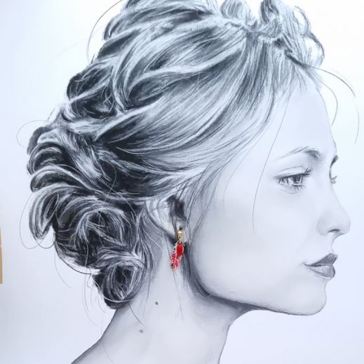 Boucles d'oreilles mini oiseau grue origami et mini plume en liberty Wiltshire rouge Boucles d'oreilles mini oiseau grue origami et mini plume en liberty Wiltshire rouge