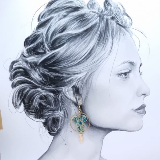 Boucles d'oreilles Lotus et Eléphant en liberty Strawberry thief vert et or Boucles d'oreilles Lotus et Eléphant en liberty Strawberry thief vert et or