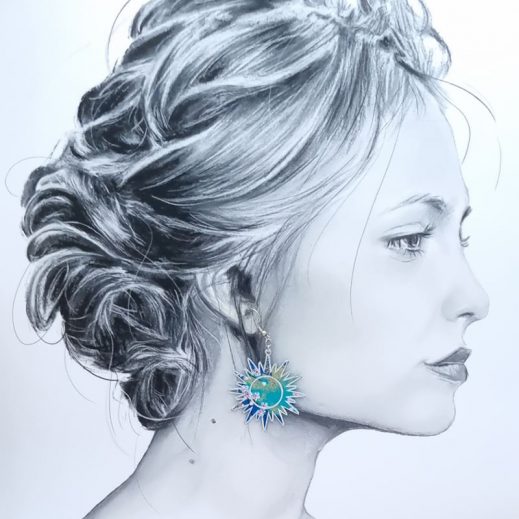 Boucles d'oreilles Lune et soleil en TISSU Sakura bleu Boucles d'oreilles Lune et soleil en TISSU Sakura bleu