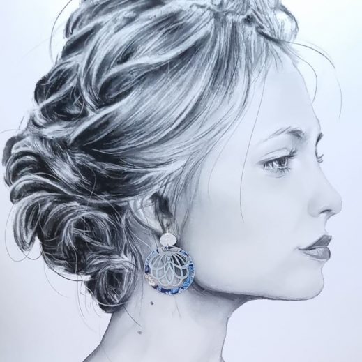 Boucles d'oreilles cercle et lys en liberty Strawberry thief majorelle Boucles d'oreilles cercle et lys en liberty Strawberry thief majorelle