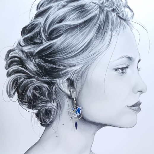 Boucles d'oreilles colibri et fleurs de cerisier en Tissu japonais Sakura bleu Boucles d'oreilles colibri et fleurs de cerisier en Tissu japonais Sakura bleu