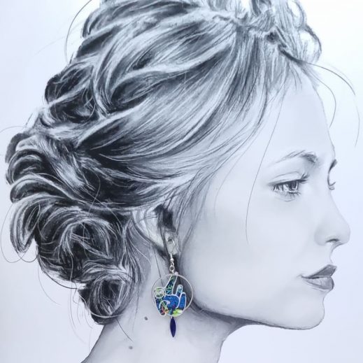 Boucles d'oreilles Paresseux en liberty Strawberry thief denim Boucles d'oreilles Paresseux en liberty Strawberry thief denim