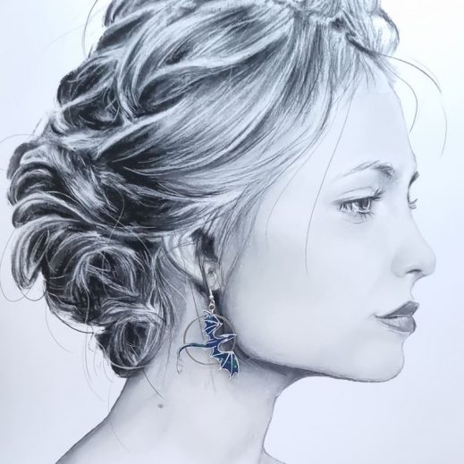 Boucles d'oreilles dragons en liberty Erica bleu Boucles d'oreilles dragons en liberty Erica bleu