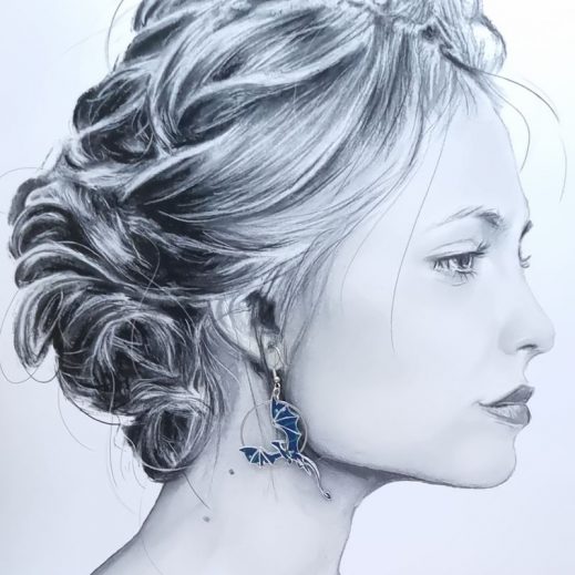 Boucles d'oreilles dragons en liberty Erica bleu Boucles d'oreilles dragons en liberty Erica bleu