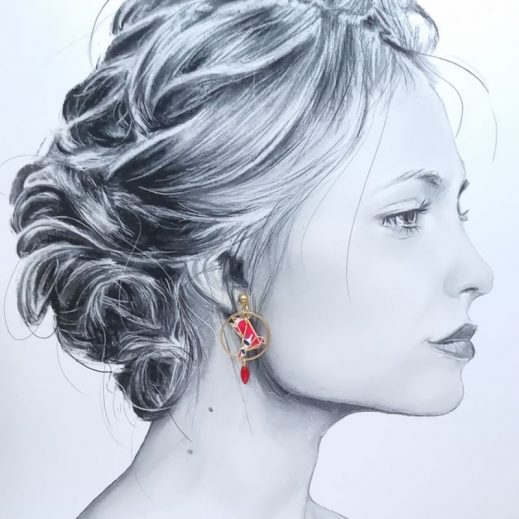 Boucle d'oreille oiseau grue origami à l'unité en liberty wiltshire rouge Boucle d'oreille oiseau grue origami à l'unité en liberty wiltshire rouge