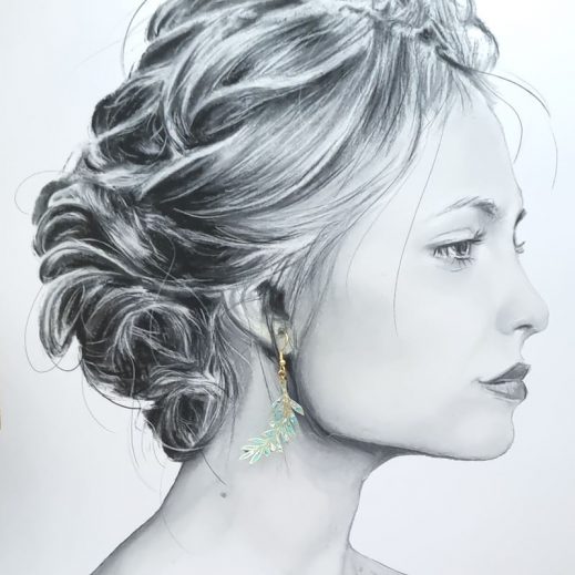 Boucles d'oreilles colombe et rameau d'olivier en liberty capel mint Boucles d'oreilles colombe et rameau d'olivier en liberty capel mint