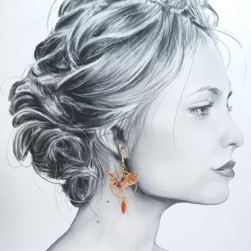 Boucles d'oreilles grue oiseau en TISSU liberty Ciara Fauve Boucles d'oreilles grue oiseau en TISSU liberty Ciara Fauve